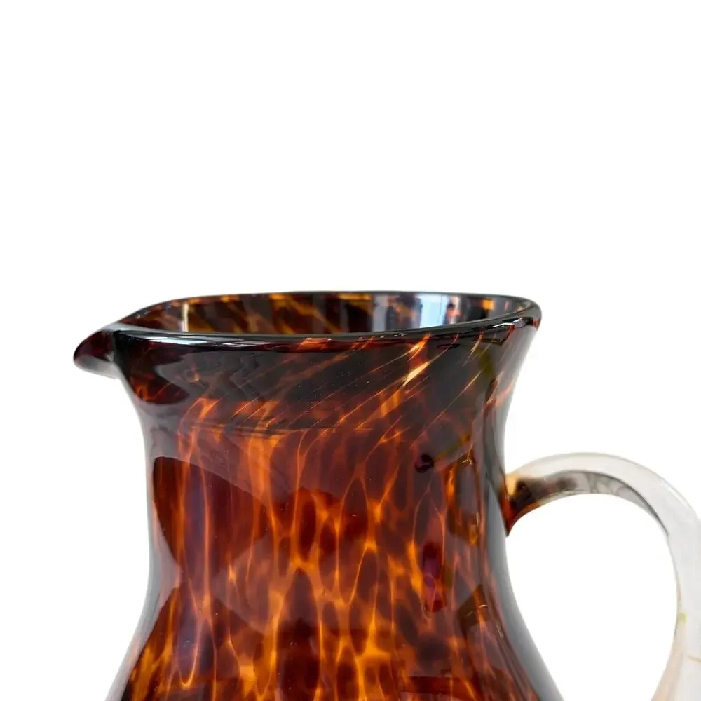 NEW Hand Blown Tortoise Shell Glass Pitcher 9.5in Chic Barware